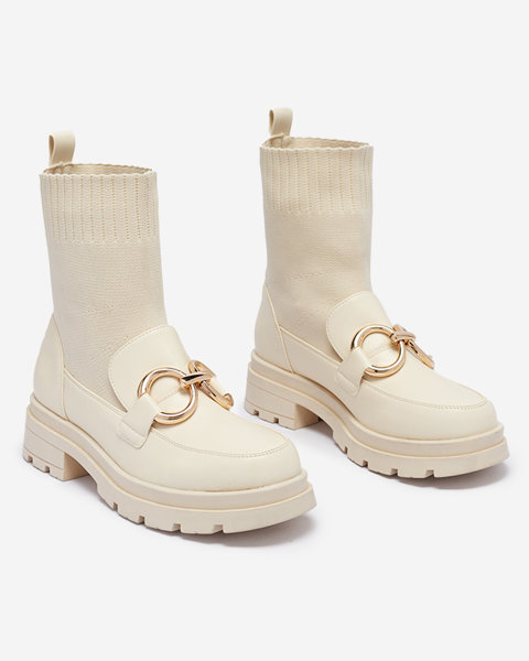 Cream women's boots with Cexi decoration - Footwear