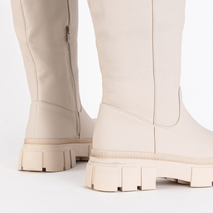 Cream women's mid-calf boots Oledd- Footwear