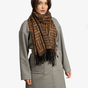 Dark brown patterned women's warm scarf - Accessories