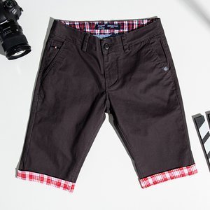 Dark gray men's shorts with burgundy inserts - Clothing