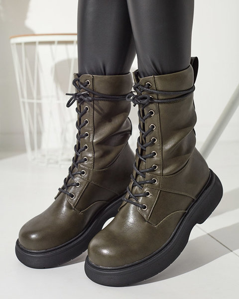 Dark green Ferisis lace-up women's high boots - Footwear