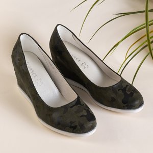Dark green women's Kadia camo wedge pumps - Shoes