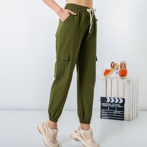 Dark green women's cargo pants PLUS SIZE - Clothing