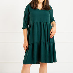 Dark green women's flared dress with frill PLUS SIZE - Clothing