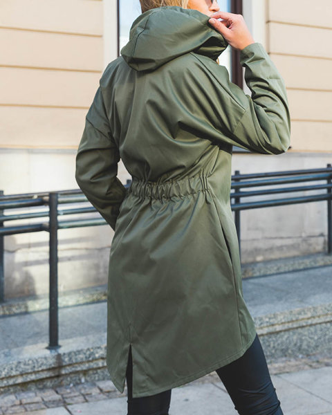 Dark green women's long windbreaker jacket - Clothing
