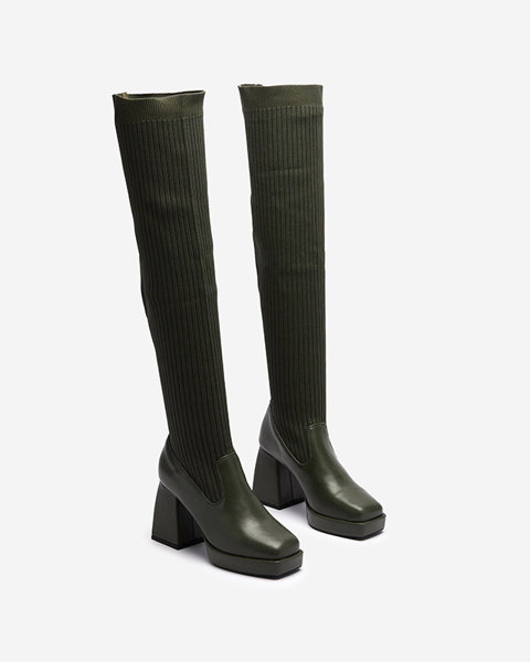 Dark green women's slip-on over-the-knee boots Sarioga - Footwear