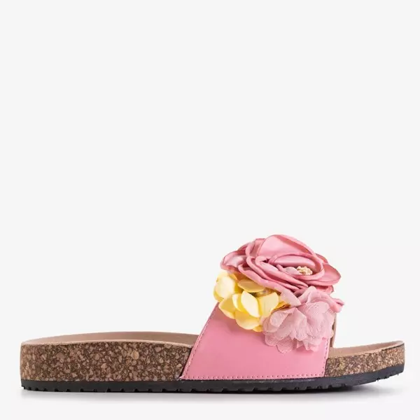 Florencia women's pink slippers with flowers - Footwear