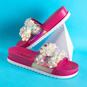 Fuchsia women's platform flip-flops with ornaments Maurelle - Footwear