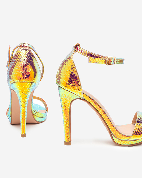 Gold women's holographic sandals on a Fasiro stiletto - Footwear
