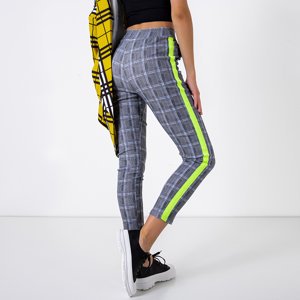 Gray checkered treggings with neon yellow stripes - Trousers