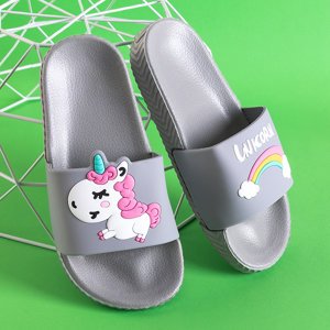 Gray children's slippers with Kayena decoration - Footwear