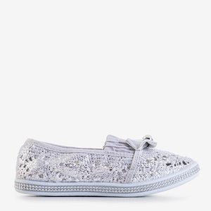 Gray lace children's slip on with silver trim Ozara - Footwear