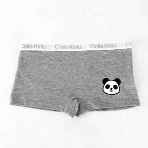 Gray women's boxer shorts with a panda - Underwear