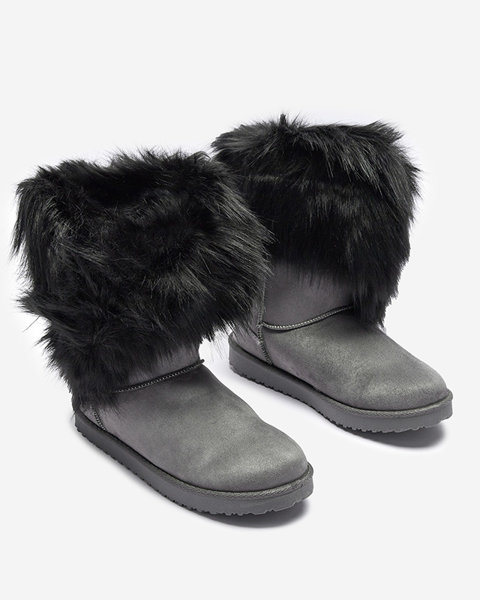 Gray women's snow boots with an asymmetrical upper and fur Vetora - Footwear