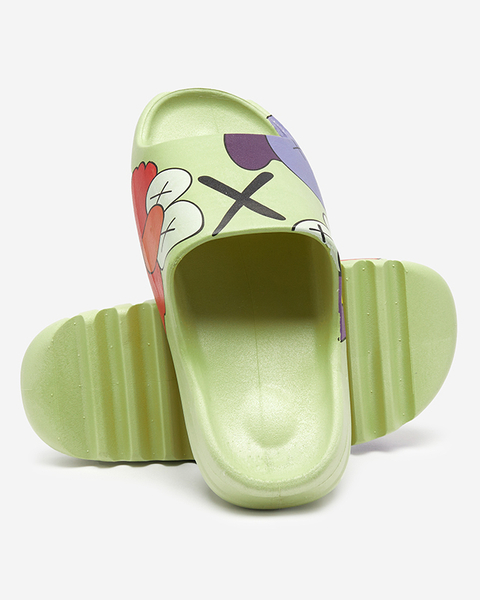 Green rubber women's slippers with Pfizz print - Footwear
