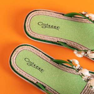 Green women's flip-flops with Jefis decoration - Footwear
