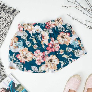 Green women's floral shorts PLUS SIZE - Clothing