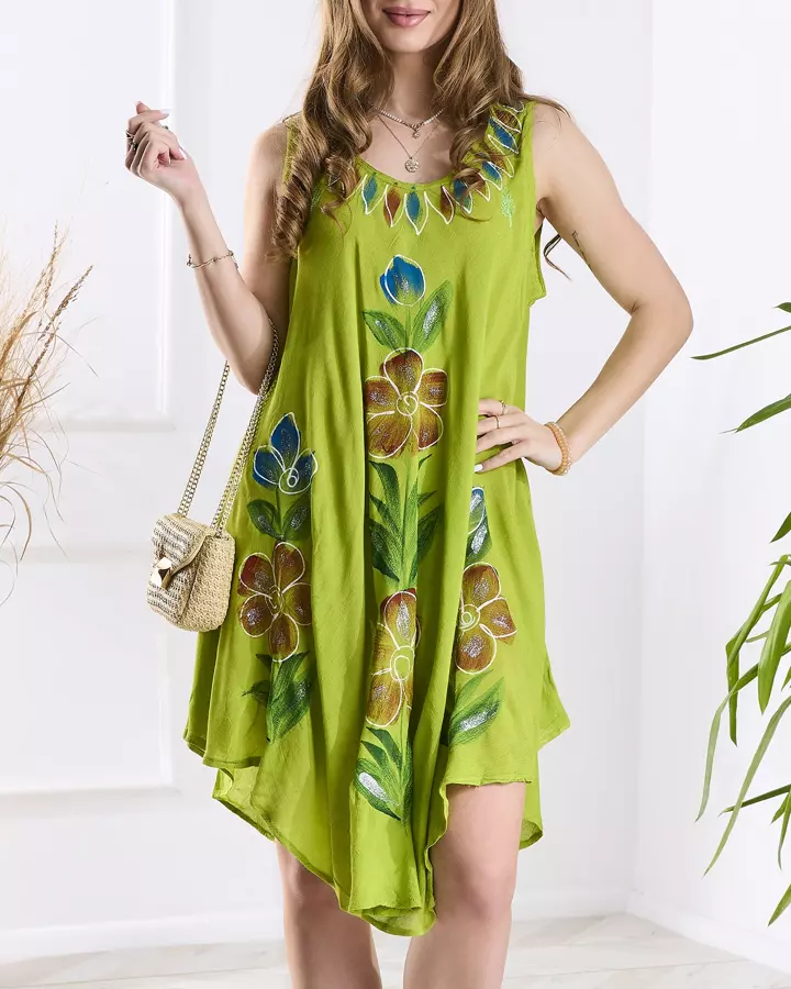Green women's patterned print dress-type narzutka- Clothing