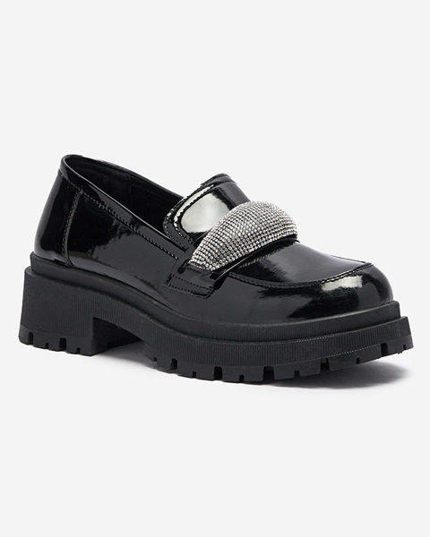 Lacquered black women's moccasins with ornament Averado- Footwear