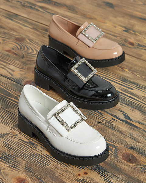 Lacquered shoes with a white buckle. Fogim- Footwear