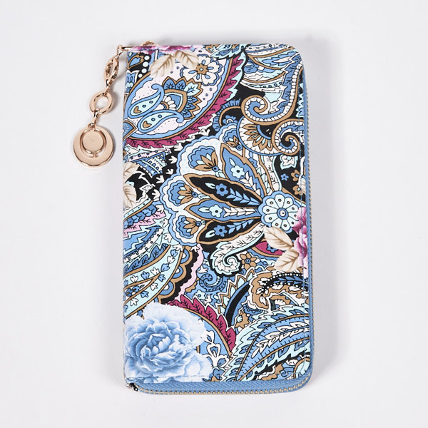 Ladies' blue large wallet with a fashionable pattern - Accessories