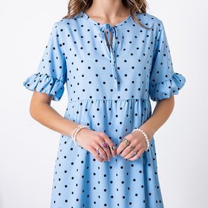 Ladies' blue polka dot mini dress - Clothing