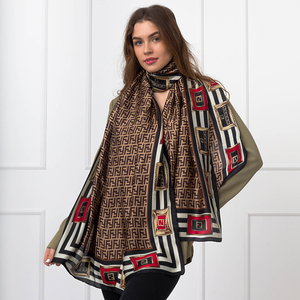 Ladies' brown scarf with print - Accessories
