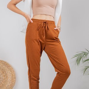 Ladies' brown straight pants 7/8 - Clothing