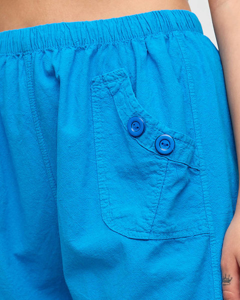 Ladies 'cobalt cotton shorts with buttons - Clothing