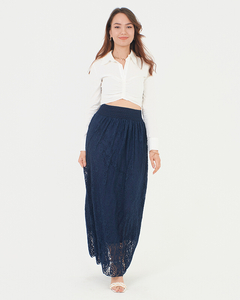 Ladies' navy blue lace midi skirt - Clothing