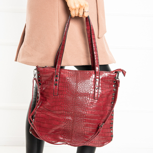Large red women's handbag with embossing - Accessories