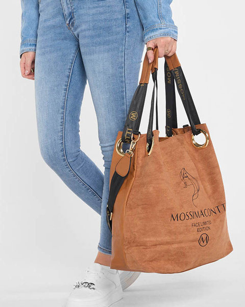 Large women's shopper bag with camel print and inscriptions - Accessories