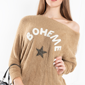 Light brown sweater with inscription - Clothing