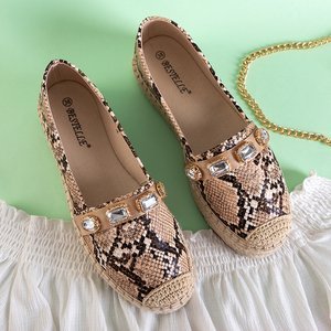 Light brown women's espadrilles on the platform with Fenenna crystals - Footwear