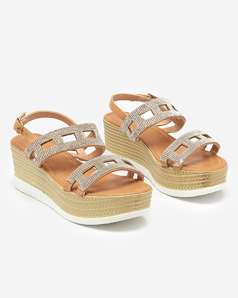Light brown women's sandals with zircons on a wedge Masewi - Shoes