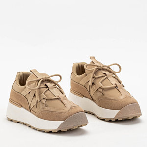 Light brown women's sports shoes with a higher Kanislo sole - Footwear