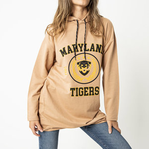 Light brown youth sweatshirt with a hood and print - Clothing