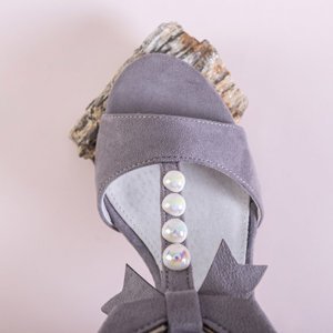 Light gray women's sandals with decorations on the Gizela post - Footwear