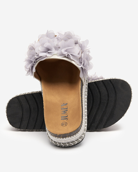 Light gray women's slippers with flowers Riomi. Footwear
