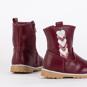 Maroon boots for girls with a decorative upper Nokimi - Footwear