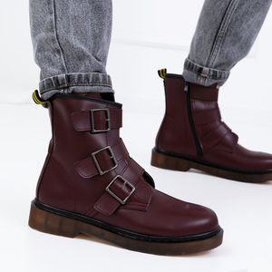 Maroon women's bagger boots with buckles Delaras - Footwear