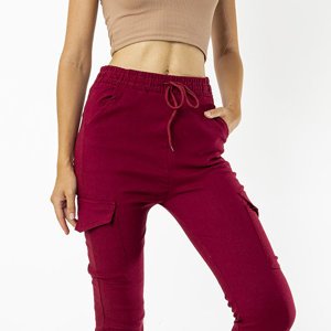 Maroon women's cargo pants with pockets - Clothing