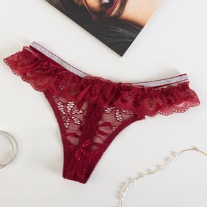 Maroon women's thong panties with lace - Underwear