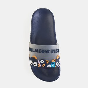 Navy blue children's slippers with decorations Ilaria - Footwear