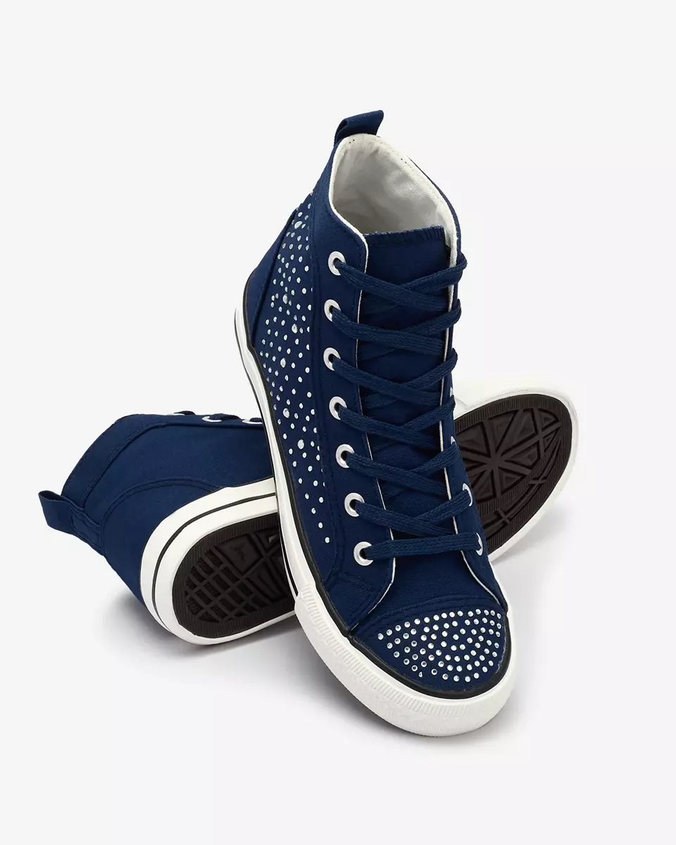 Navy blue high-top sneakers with zircons Totulu- Footwear