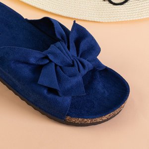 Navy blue women's slippers with a bow Alanza - Footwear