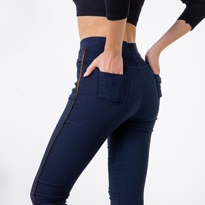 Navy blue women's treggings with a gold chain - Clothing
