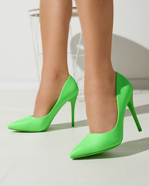 Neon green women's stiletto pumps with embossing Asota - Footwear