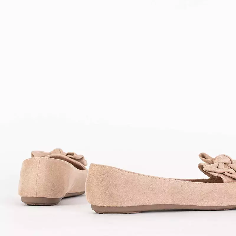 OUTLET Beige women's ballerinas with bow Olimi - Footwear