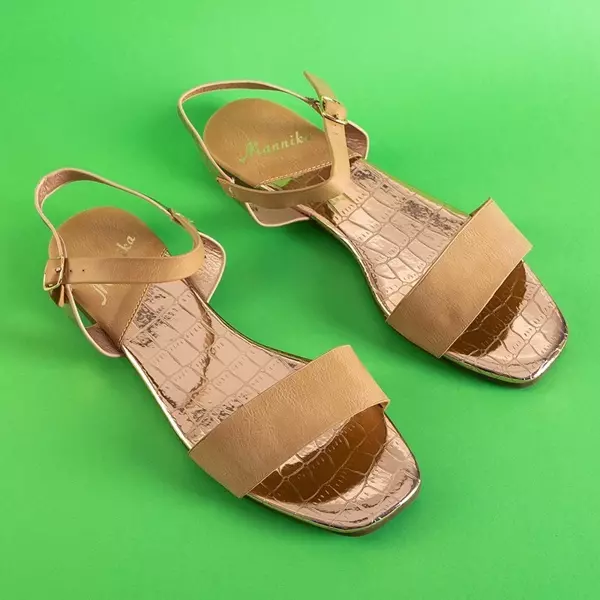 OUTLET Beige women's sandals with a mirrored insert Mannika - Footwear